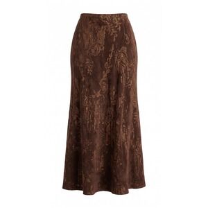 Chico's Brown Metallic Paisley Maxi Skirt Faux Suede Size 0 Small Long Skirt